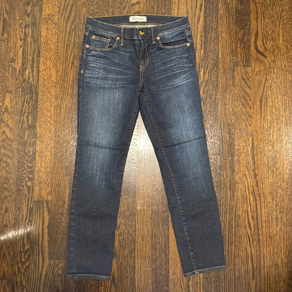 Madewell skinny skinny crop dark wash blue jeans size 28